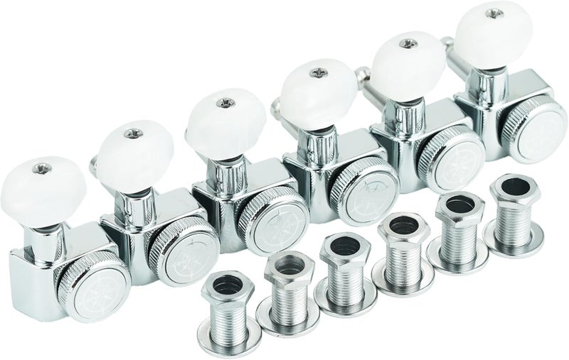 guyker 6 In-line Guitar Locking Tuners – 1:18 Lock String Tuning Key Pegs Machine Heads for Folk Classical Acoustic Electric Guitar - Pearl Buttons, Chrome - Image 3